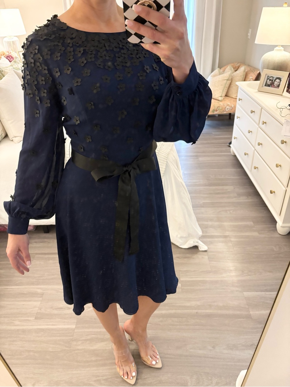 ✨ SHANI Collection Navy Appliqué Georgette Fit & Flare Dress ✨